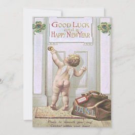 赤ちゃん新年 ケルブ 天使 四葉のクローバー 招待状