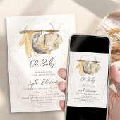 赤ちゃん服とテディベアニュートラルベビーシャワー 招待状