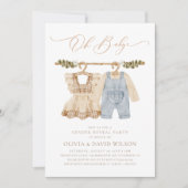 赤ちゃん服の水の色素朴性別の表示 招待状 (正面)