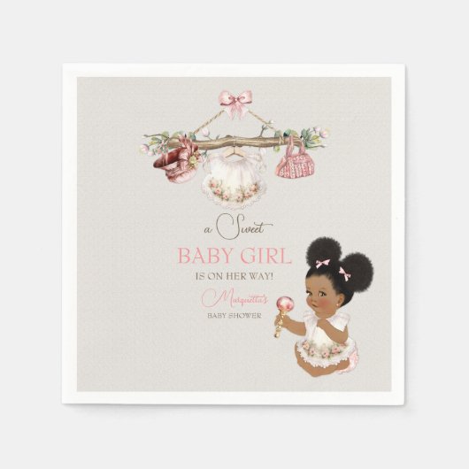 赤ちゃん服ガールベビーシャワーアイボリーピンク スタンダードカクテルナプキン (正面)