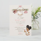 赤ちゃん服ガールベビーシャワーアイボリーピンク 招待状 (スタンド正面)