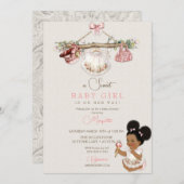 赤ちゃん服ガールベビーシャワーアイボリーピンク 招待状 (正面/裏面)