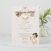 赤ちゃん服ガールベビーシャワーアイボリーピンク 招待状 (スタンド正面)