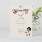 赤ちゃん服ガールベビーシャワーアイボリーピンク 招待状 (スタンド正面)