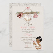 赤ちゃん服ガールベビーシャワーアイボリーピンク 招待状 (正面/裏面)