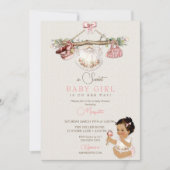 赤ちゃん服ガールベビーシャワーアイボリーピンク 招待状 (正面)