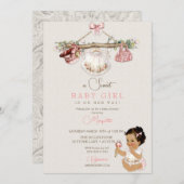 赤ちゃん服ガールベビーシャワーアイボリーピンク 招待状 (正面/裏面)