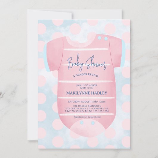 赤ちゃん服ジェンダーが赤ちゃんシャワーを明かす 招待状 (正面)