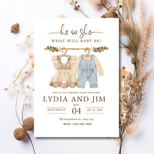 赤ちゃん服ジェンダーリビール招待状ボホベビー 招待状