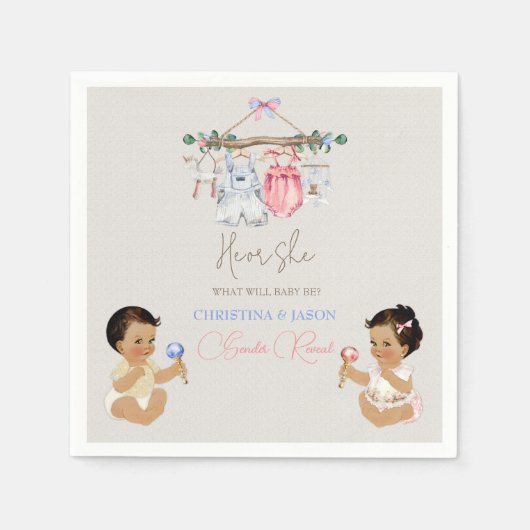 赤ちゃん服ジェンダー明らかにアイボリーピンクブルー スタンダードカクテルナプキン (正面)
