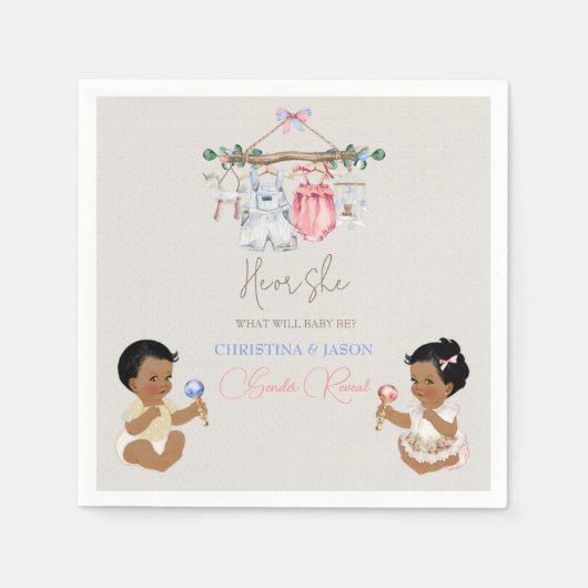 赤ちゃん服ジェンダー明らかにアイボリーピンクブルー スタンダードカクテルナプキン (正面)