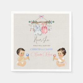 赤ちゃん服ジェンダー明らかにアイボリーピンクブルー スタンダードカクテルナプキン