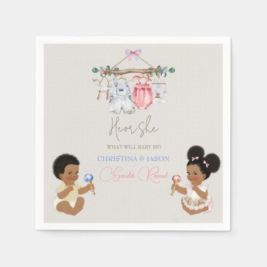 赤ちゃん服ジェンダー明らかにアイボリーピンクブルー スタンダードカクテルナプキン (正面)