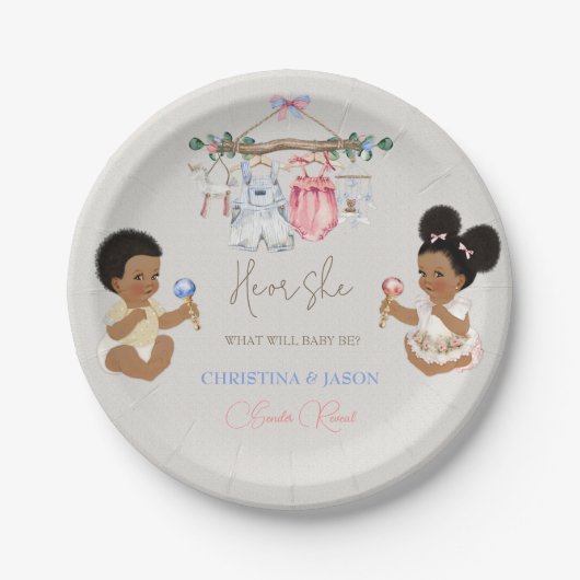 赤ちゃん服ジェンダー明らかにアイボリーピンクブルー ペーパープレート (正面)