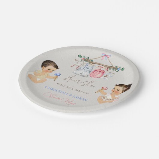 赤ちゃん服ジェンダー明らかにアイボリーピンクブルー ペーパープレート (アングル)