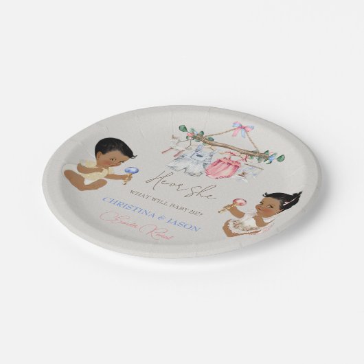 赤ちゃん服ジェンダー明らかにアイボリーピンクブルー ペーパープレート (アングル)