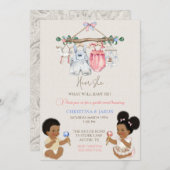 赤ちゃん服ジェンダー明らかにアイボリーピンクブルー 招待状 (正面/裏面)