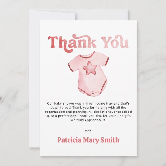 赤ちゃん服ピンクガール赤ちゃんシャワーサンキューカード サンキューカード (正面)