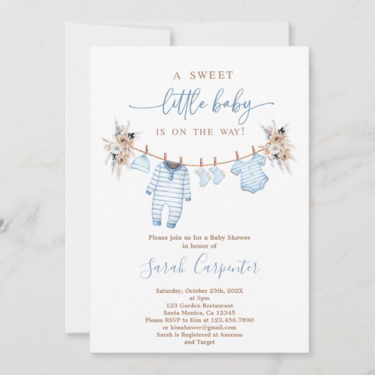 赤ちゃん服ベビーシャワーボーイ 招待状 (正面)