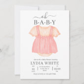 赤ちゃん服ベビーシャワー招待状、女の子ベビーシャワー 招待状 (正面)