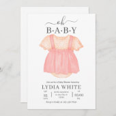 赤ちゃん服ベビーシャワー招待状、女の子ベビーシャワー 招待状 (正面/裏面)