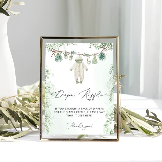 赤ちゃん服ボホグリーンベビーシャワーおむつラッフル ポスター