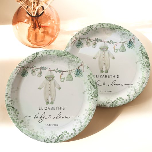 赤ちゃん服Bohoユーカリ赤ちゃんシャワー ペーパープレート