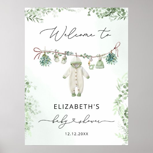赤ちゃん服Boho Eucalyptus赤ちゃんシャワーへようこそ ポスター (正面)