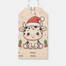 赤ちゃん牛のクリスマスギフトタグ