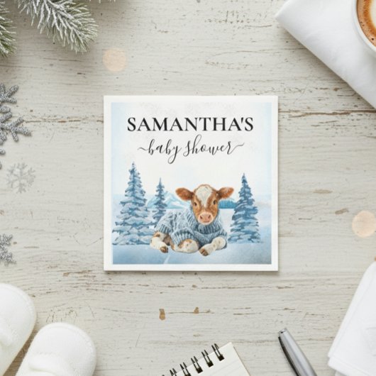 赤ちゃん牛 子牛 クリスマス 冬 農場 スタンダードカクテルナプキン