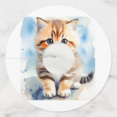 赤ちゃん猫の画像 ベビーシャワー ラウンド ワイングラスタグ (裏面)