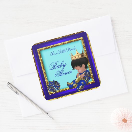 赤ちゃん王室のシャワー青金ゴールド少年の王子様 スクエアシール (封筒)