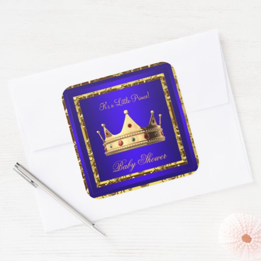 赤ちゃん王室のシャワー青金ゴールド少年の王子様 スクエアシール (封筒)