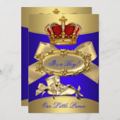 赤ちゃん王室のシャワー青金ゴールド少年の王子様 招待状 (正面/裏面)