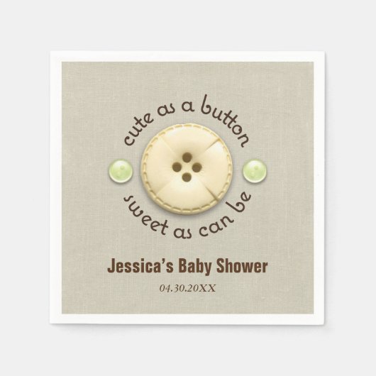 赤ちゃん用のボタンシャワーがかわいい スタンダードカクテルナプキン (正面)