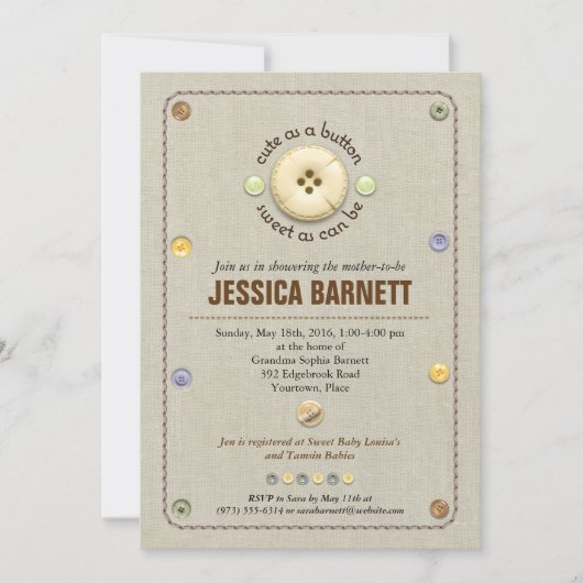 赤ちゃん用のボタンシャワーがかわいい 招待状 (正面)