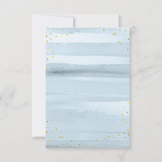 赤ちゃん用キラキラ金付き青い白い花 招待状 (裏面)