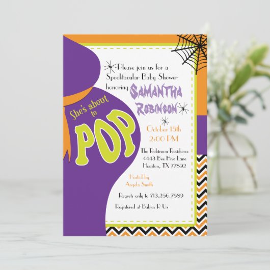 赤ちゃん用シャワーハロウィポップ・アートのーン招待状 招待状 (スタンド正面)