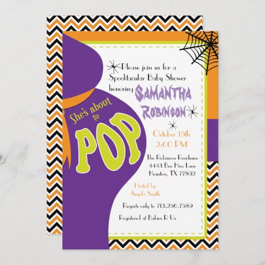 赤ちゃん用シャワーハロウィポップ・アートのーン招待状 招待状 (正面/裏面)