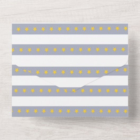 赤ちゃん男の子と月のベビーシャワー オールインワン招待状 (裏面)