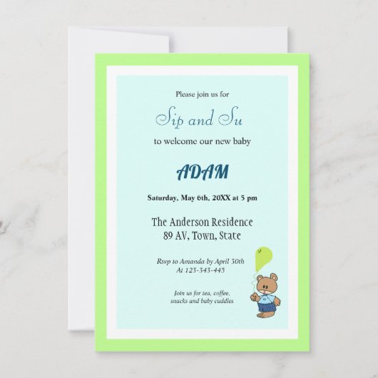 赤ちゃん男の子のご招待歓迎 招待状 (正面)