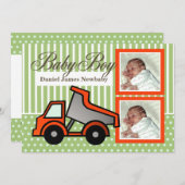 赤ちゃん男の子のダンプトラック写真 案内状 (正面/裏面)