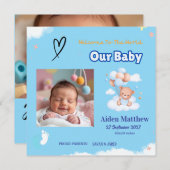 赤ちゃん男の子の写真 出生お知らせ 招待状 (正面/裏面)