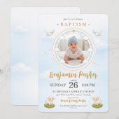 赤ちゃん男の子の洗礼招待状（写真付き） 招待状 (正面/裏面)