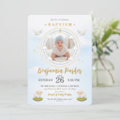 赤ちゃん男の子の洗礼招待状（写真付き） 招待状 (スタンド正面)
