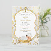 赤ちゃん男の子の洗礼 キリスト教の名付け ゴールドの十字架 招待状 (スタンド正面)