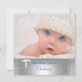 赤ちゃん男の子の洗礼・命名式 シルバー十字架 招待状 (正面)