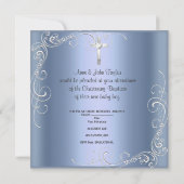 赤ちゃん男の子の洗礼　青と銀のクロス 招待状 (裏面)