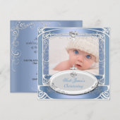 赤ちゃん男の子の洗礼 青 白 招待状 (正面/裏面)