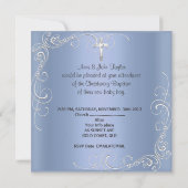 赤ちゃん男の子の洗礼 青 白 招待状 (裏面)